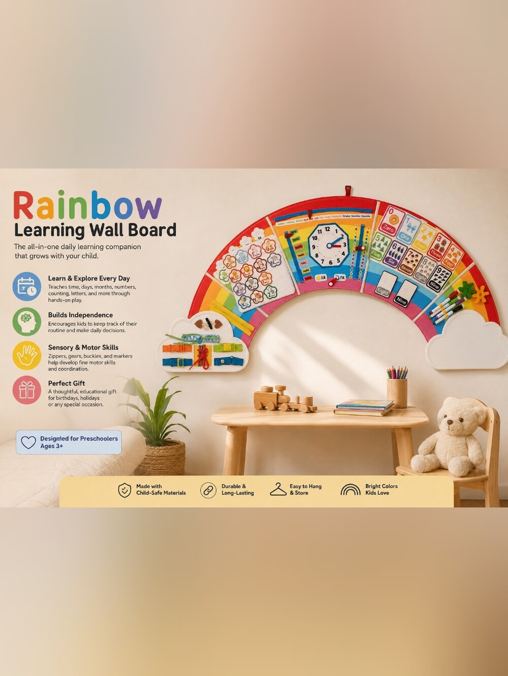 🌈 Interactive Rainbow Educational Wall Board for Kids